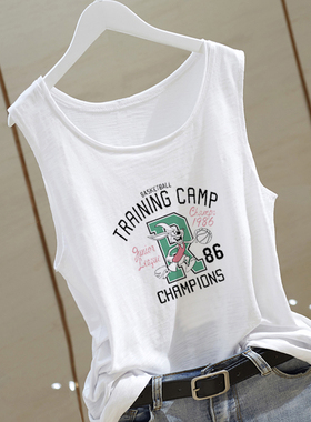 竹节棉短袖t恤女2022年新款白色D无袖纯棉吊带背心打底纯色上衣夏