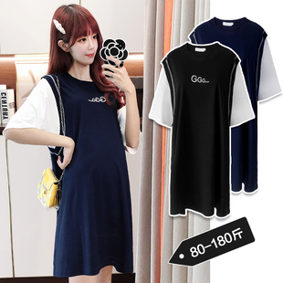 时尚 上衣短袖 大码 孕妇装 连衣裙夏季 2022新款 宽松T恤S中长款 夏套装
