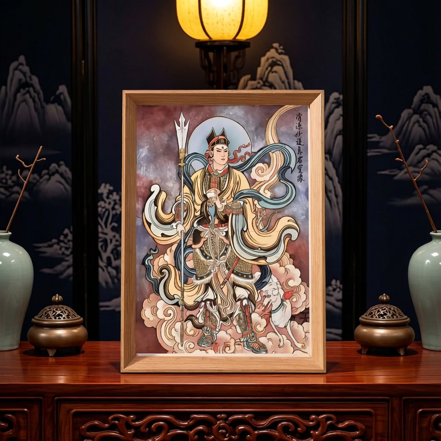 清源妙道真君二郎神杨戬画像招财护佑平安摆台相框新中式家用摆件