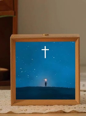 发光如星相框新款客厅十字架小夜灯装饰画开门正对高级感玄关摆台