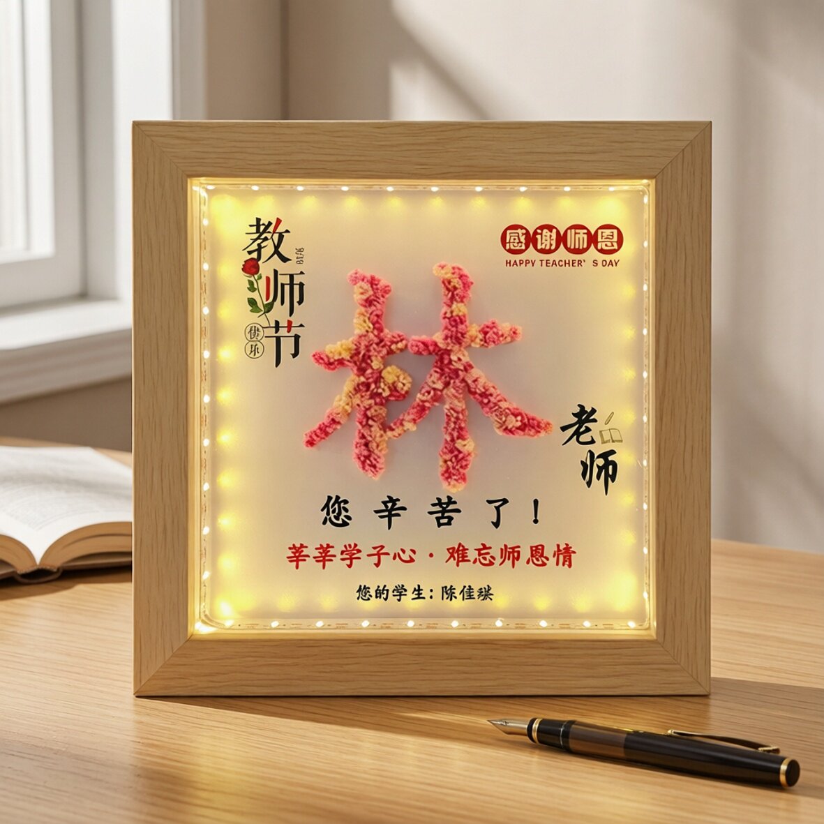 教师节满天星姓氏定制干花相框