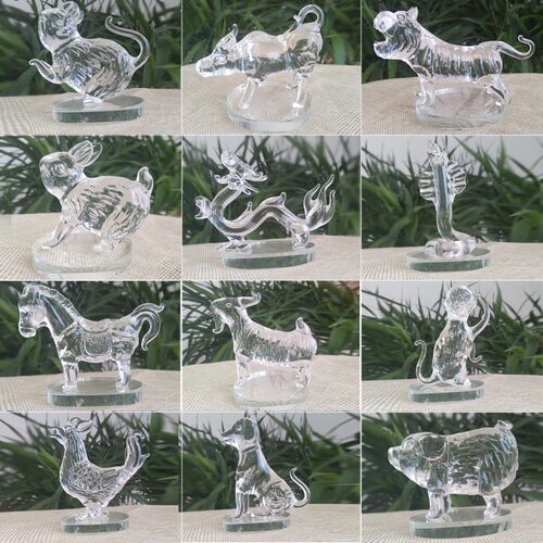 水晶12十二f生肖生日礼物玻璃鼠牛虎兔龙蛇马羊猴鸡狗猪属相小摆