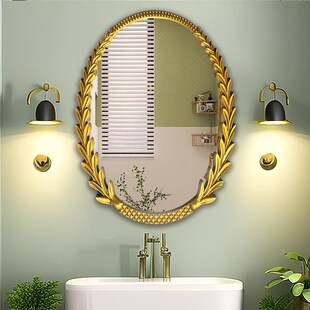 法式复古拱形欧式卫m浴室镜挂镜子美式卫生间椭圆梳妆镜雕花装饰