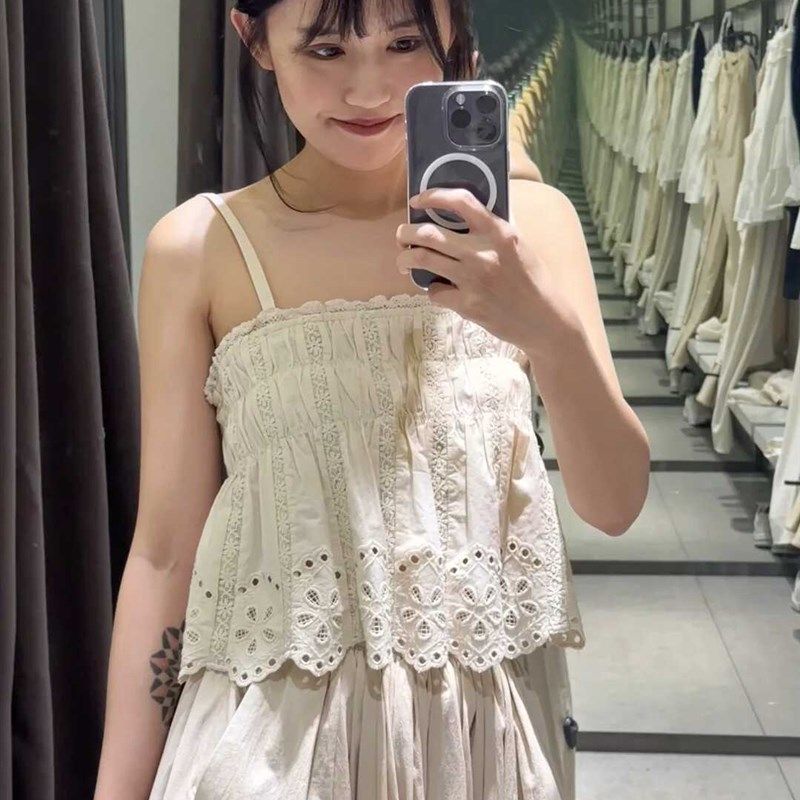 2024新品夏季 ZA女装度假风文艺短款刺绣背心吊带上衣 0881027