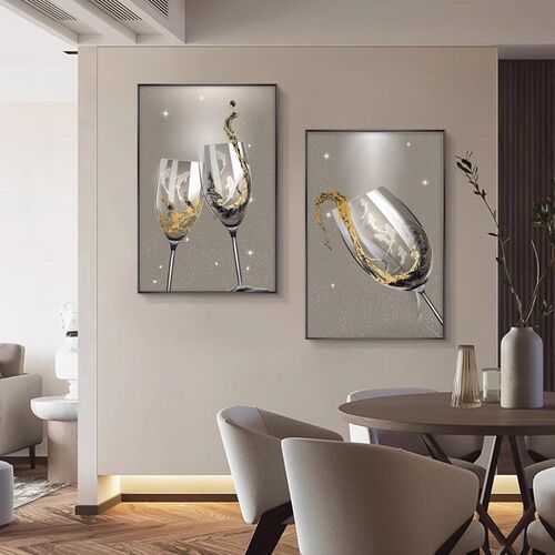 现代简约酒杯餐厅装饰画饭厅餐桌边E酒店墙面挂画轻奢高端两联壁