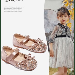 女童水晶公主鞋2023春季新款儿童皮鞋高跟宝宝单鞋小女孩演出软底