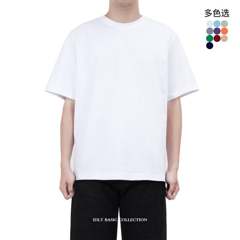 IDLT 【宽松版】高品质 水洗纯色T恤落肩圆领休闲纯棉短袖潮白tee