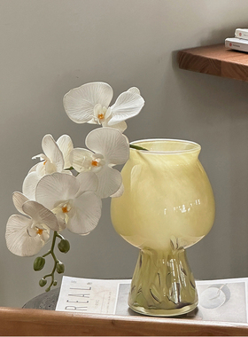奶黄色玻璃花瓶花器家居插花装饰品L摆件客厅桌面玄关水养