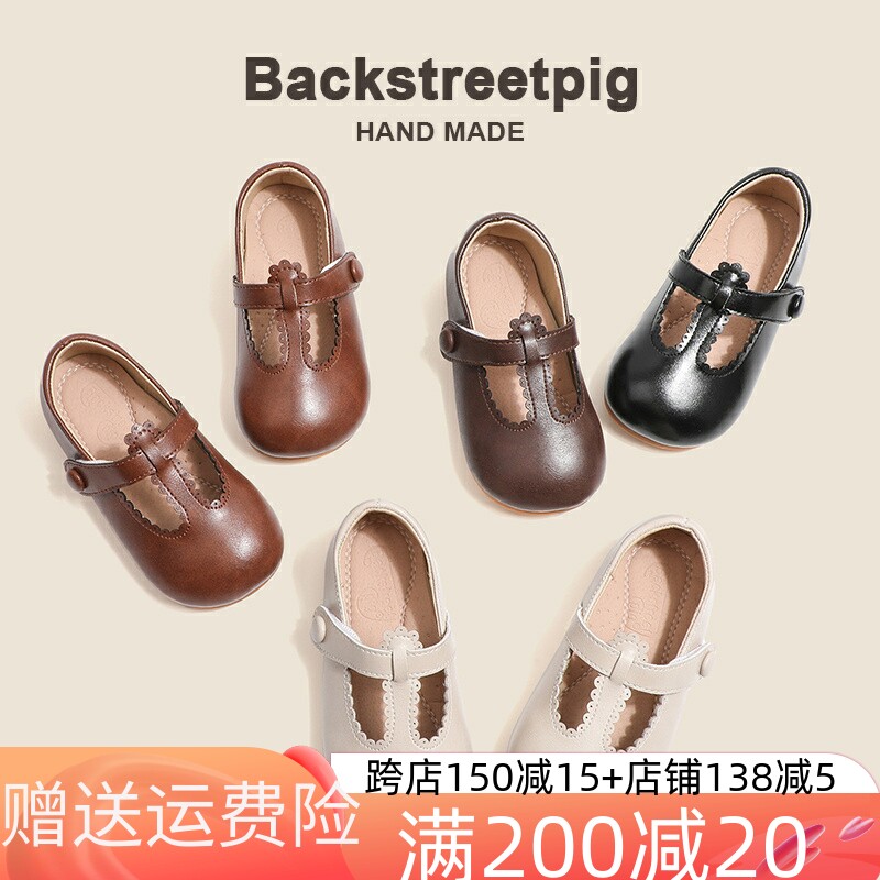 女童皮鞋真皮软底复古森系童鞋春秋季洋派百搭小公主童鞋魔术贴