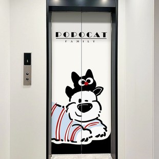 电梯门贴纸高级感卡通装 饰门贴自粘防水入户电梯贴膜一梯一户贴画