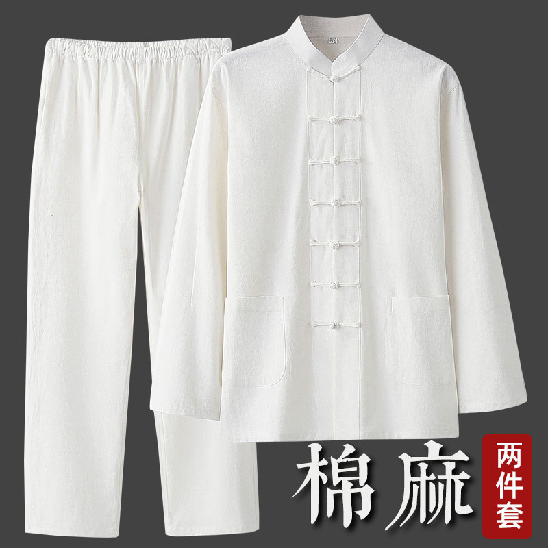 春秋款唐装男青年中国风国潮中式服装潮牌套装棉麻两件套秋季男装