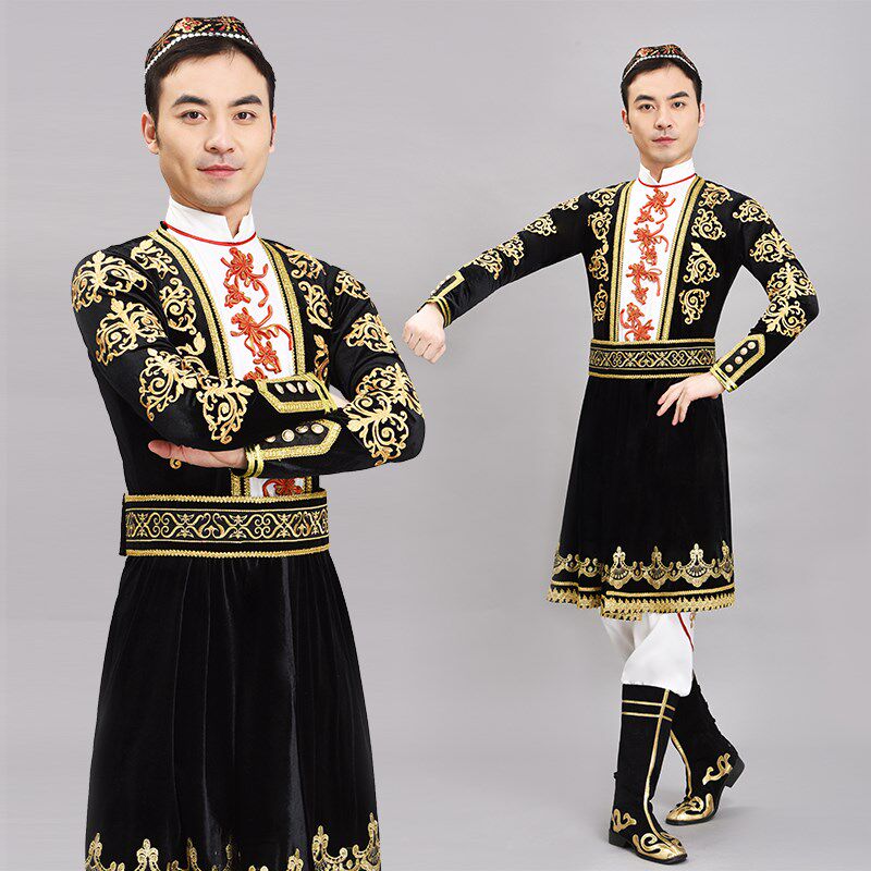 新疆舞演出服装男成人少数民族风舞蹈服舞台装黑色维族舞服装定制