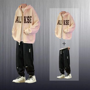 秋冬季运动套装男生连帽夹克卫衣学生一套帅气搭配两件套潮流外套