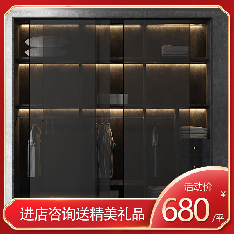 长沙玻璃衣柜门极简门带灯衣柜门整体衣柜定制平开门推拉铝合金门