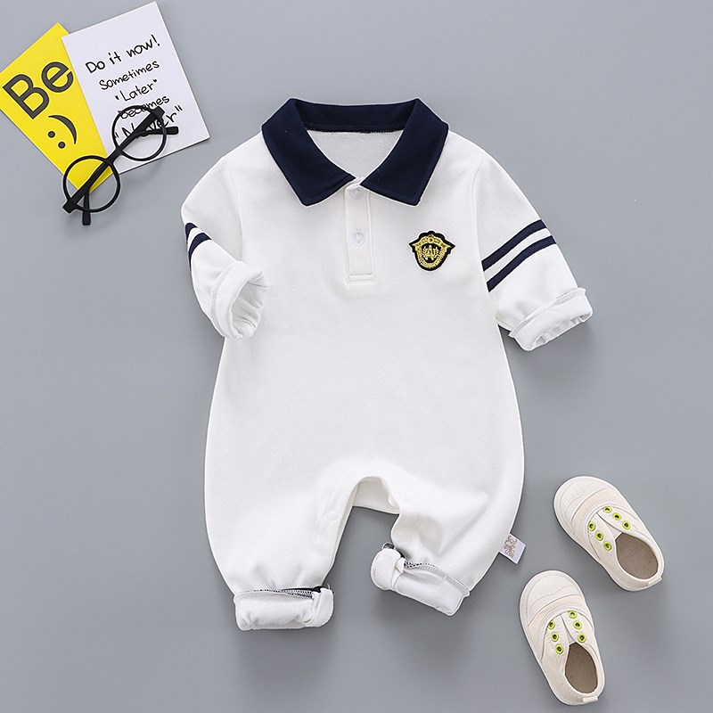 婴儿纯棉衣服连体衣男女宝宝满月服哈衣绅士春秋薄款长袖爬服春装