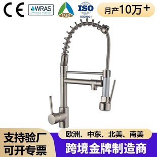弹簧双出水龙头冷热水全铜镍拉丝美式 旋转拉伸水槽水龙头
