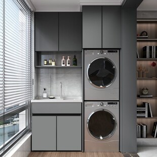 铝合金洗衣柜脸盆一体组合石英石洗衣池阳台家用S滚筒洗衣机柜订