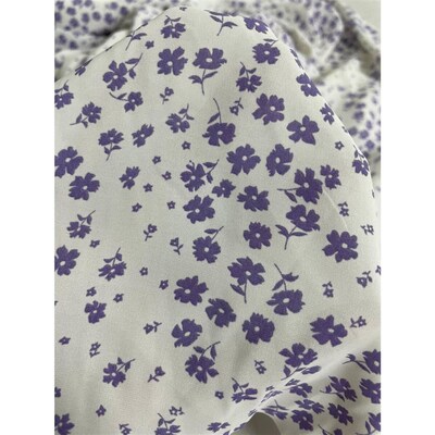 D313夏季白底紫色n小碎花雪纺布头 柔软垂坠透气连衣裙上衣diy面