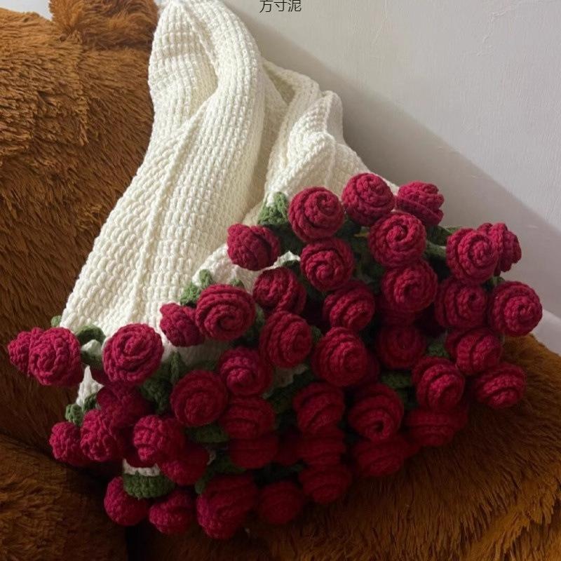 玫瑰花束毯子diy材料包郁金香花毯毛线团手工编织毯子送闺蜜厂