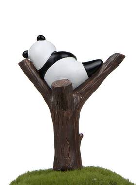 日式杂货躺树杈呆萌熊猫俏皮卡通手办创意百搭园艺微景观造花插