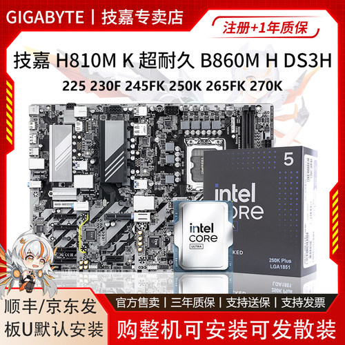 技嘉超耐久B860M H D2H DS3H大板搭225F 230F 245KF 265主板U套装