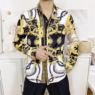 夏季个性印花衬衫男士长袖青年韩版休闲百搭时尚帅气上衣潮流衫衣