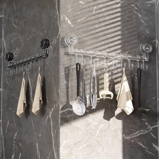 吸盘厨房挂钩一排l滑轨挂钩架免打孔挂杆收纳橱柜门内侧挂架置物