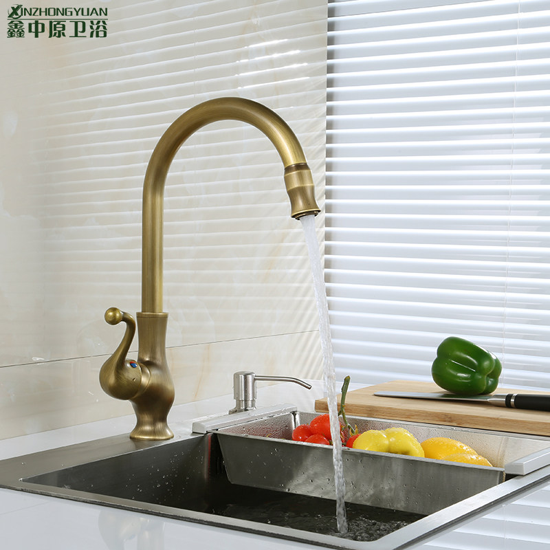 欧式仿古全铜冷热厨房水龙头 单冷洗菜盆水槽面盆360度旋转水龙头,家装主材,厨房龙头,淘宝优惠券,粉丝福利购,淘宝优惠卷