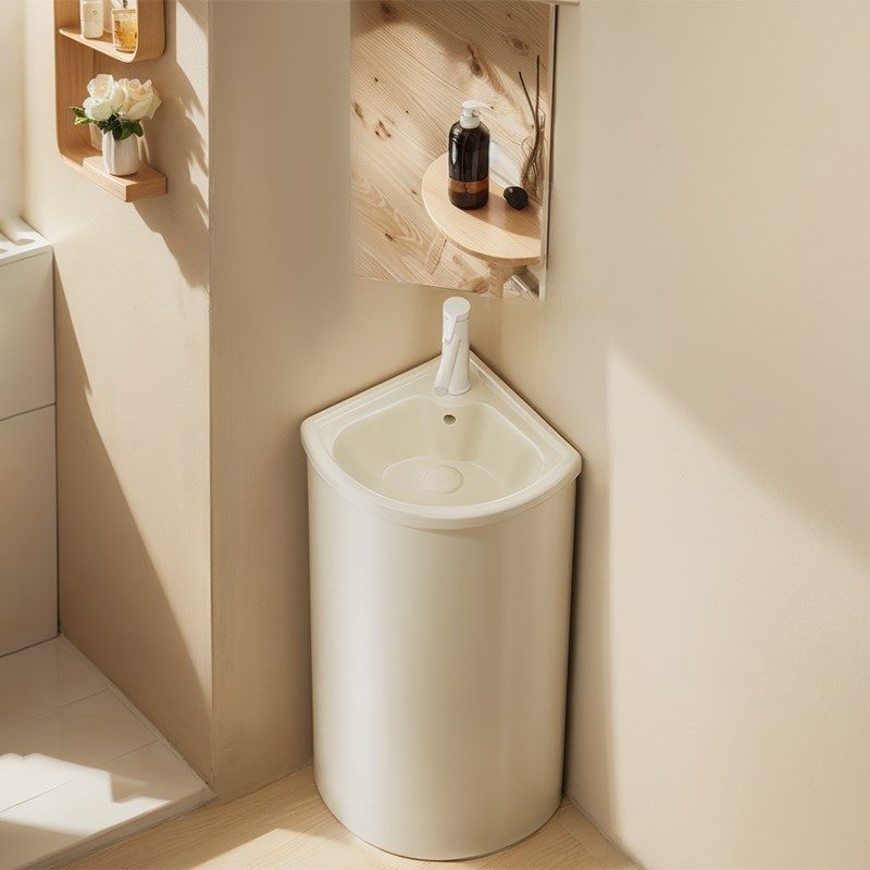 奶油风卫生间拐角转角立柱洗手盆小户型创意三角落地式柱盆洗脸盆,家装主材,立柱盆,淘宝优惠券,粉丝福利购,淘宝优惠卷