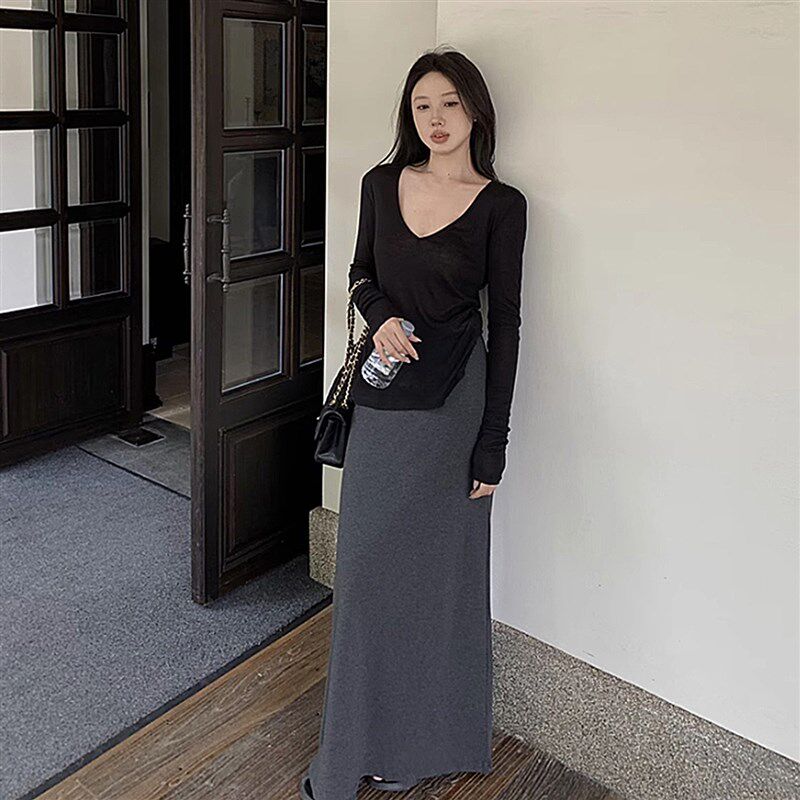 无托腹孕妇针织半身o裙子女夏春秋季小个子孕期灰色显瘦直筒包臀