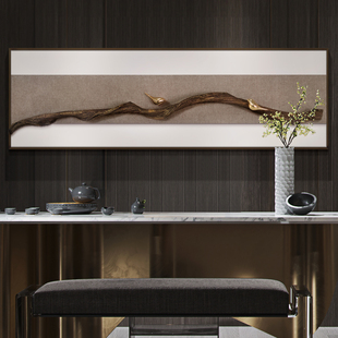 新中式茶室背景墙装饰挂画包厢客厅办公室花鸟实物横W幅装饰画书