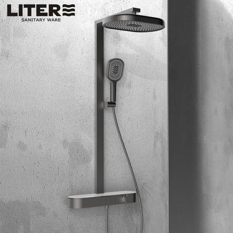 恒温数显氛围灯淋浴花洒套装白色枪灰冷热增压卫生间淋雨精铜,家装主材,恒温花洒套装,淘宝优惠券,粉丝福利购,淘宝优惠卷