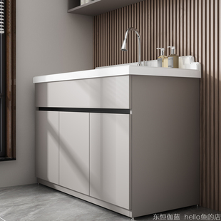 极简蜂窝铝整板洗衣柜组合人造石英石一体洗衣盆带搓板阳台洗衣槽