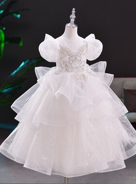 公主裙女童白纱裙2025夏季新款白色礼服夏装连衣裙儿童演出服裙子