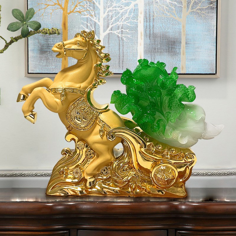 新中式金色马白菜摆件客厅玄关电视柜办公室桌面家居装饰品工艺品