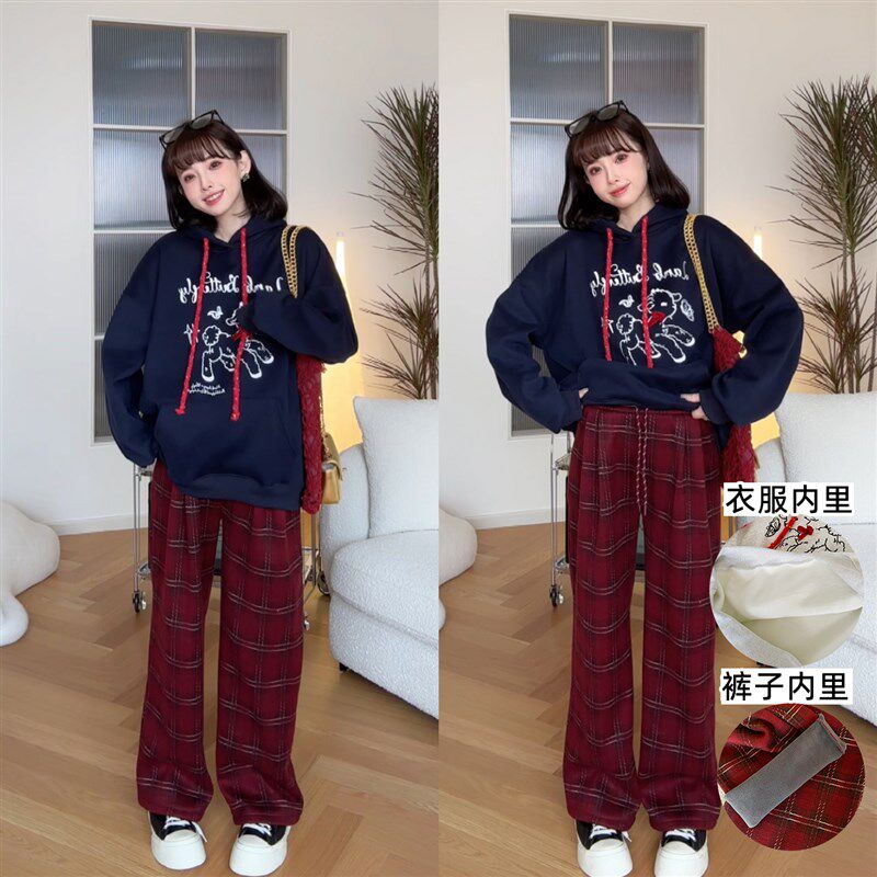 【酒渍曲奇】娜娜的孕期穿搭孕妇装2024新款秋冬加绒加厚卫衣套装