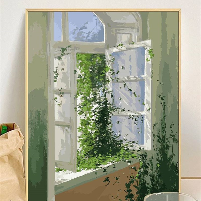 数字油画简单h风景丙烯画diy填充涂色手工手绘系花卉装饰挂画图片