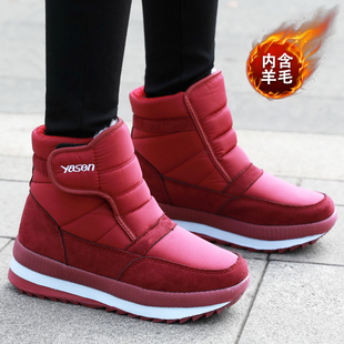 冬季雪地靴女加绒加厚高帮中老年人棉鞋女短筒靴子防水.防滑妈妈