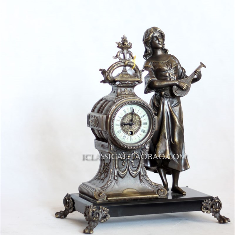 钟表 仿古钟 表 古典钟表 工艺摆设 欧式钟表 铸铜美女琵琶座钟