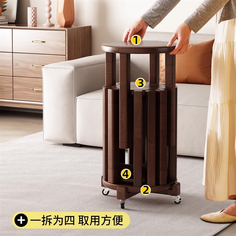 实木凳子家用矮凳备用餐桌板凳可叠放组合凳滑轮移动X叠叠乐圆凳