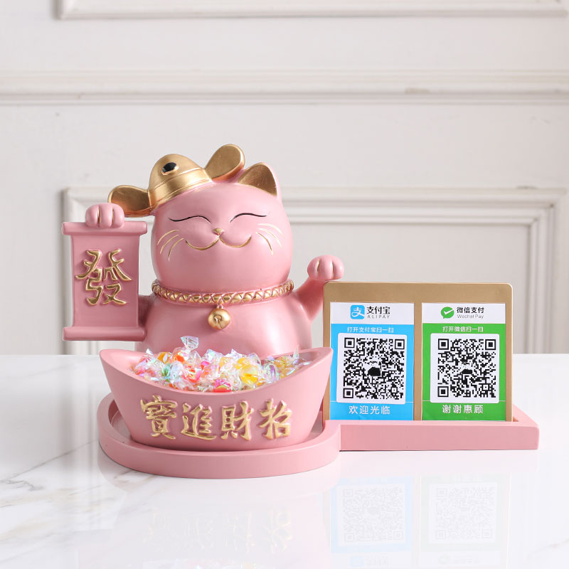招财猫创意d摆件新店开业礼品二维码收银台播报器店铺开张收款装