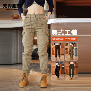 卡其色工装裤男女2025秋冬加绒美式宽松多口袋休闲复古百搭直筒裤