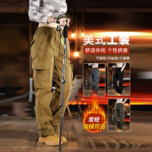2025冬季新款加绒加厚工装裤男女同款宽松直筒休闲裤多口袋长裤男