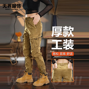 美式复古卡其色工装裤子男秋季宽松束脚百搭长裤潮牌男士休闲长裤