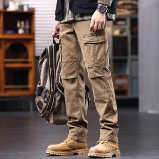 美式工装裤男宽松直筒2025秋冬新款复古长裤男士多口袋休闲长裤子
