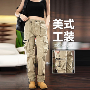 美式复古简约工装裤子男2025年秋冬季加绒男士休闲裤军绿色直筒裤