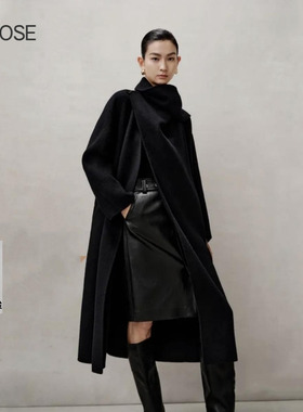 2025秋冬新款艾诺丝围脖不规则中长款双面呢大衣女234144
