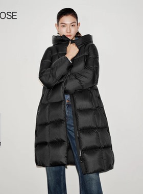 2025冬季新款艾诺丝简约百搭中长款宽松连帽羽绒服外套女004166