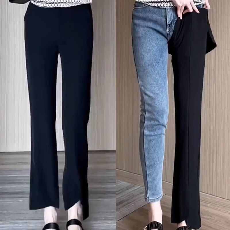 梨型身材裤子大码高腰显瘦薄款九分休闲裤女夏胖mm弹力开叉西装裤