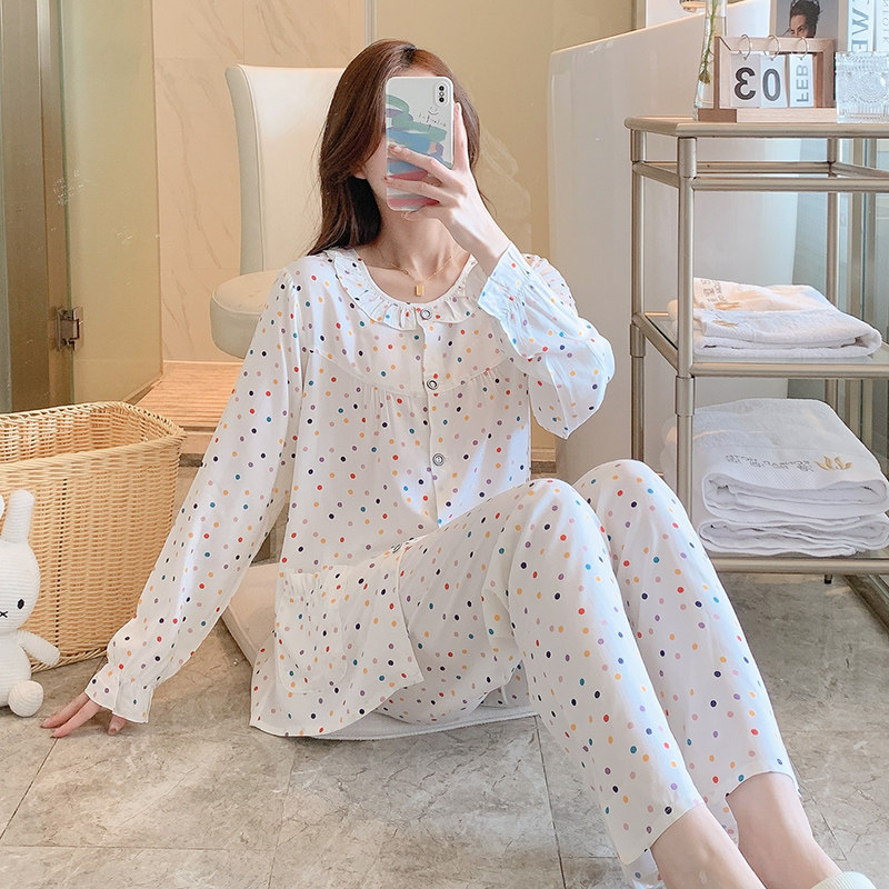 春秋夏天纯棉绸睡衣女夏季超薄款长袖开衫月子服套装家Z居服空调